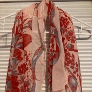Vintage Scarf, Red and Pink Tulips with Blue swirls, 18" X 47"knot at your neck